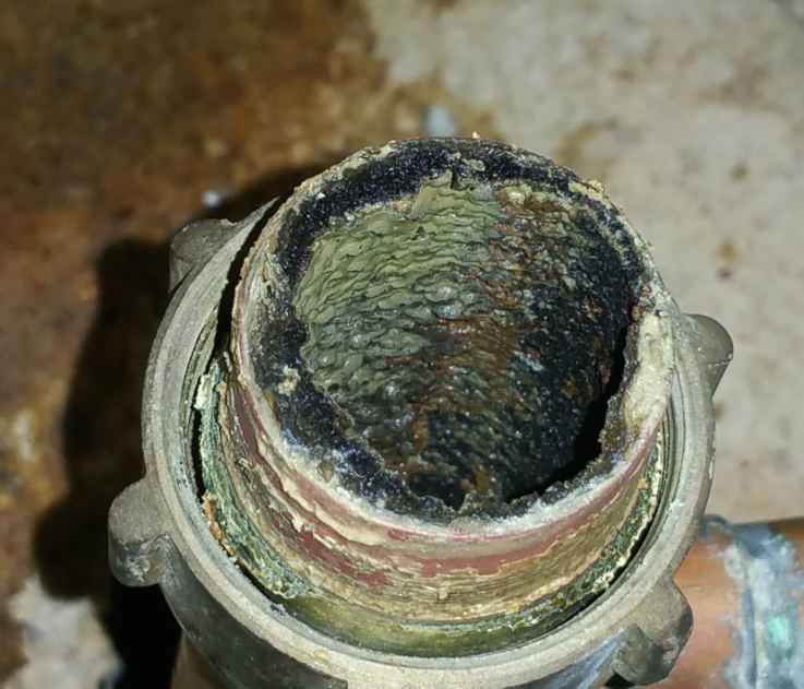 Blocked central heating pipe